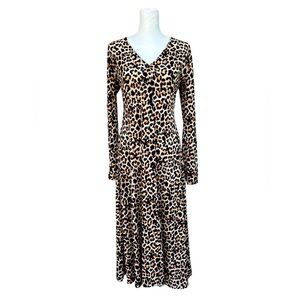 Zara Leopard Print ‎ Long Sleeve V Neck  Dress Animal Print